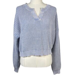 Haute Hippie Blue Cropped Acid Wash Retro Cotton Sweater Size Women’s Large